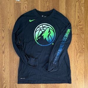 Nike Black Long-Sleeve Shirt with Green and Blue Timberwolves Logo